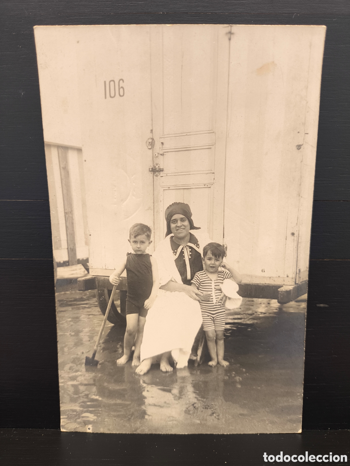 Fotograf&iacute;a antigua: Antigua postal fotogr&aacute;fica dedicada madre hijos playa San Sebasti&aacute;n Ed. R. Guilleminot 1914