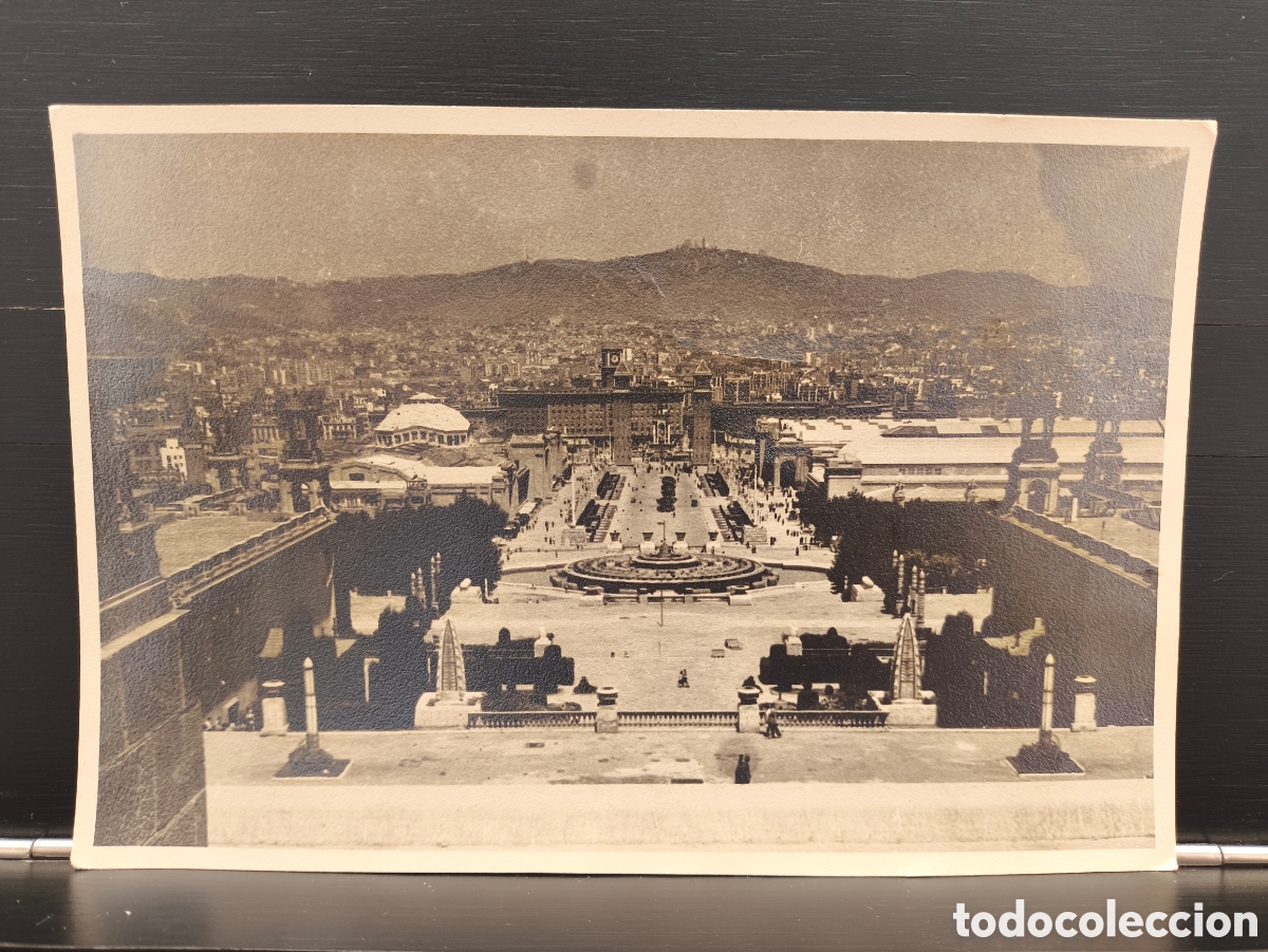 Fotograf&iacute;a antigua: Antigua fotograf&iacute;a vista panor&aacute;mica de Barcelona desde Montjuic Fuente Plaza de Espa&ntilde;a Tibidabo
