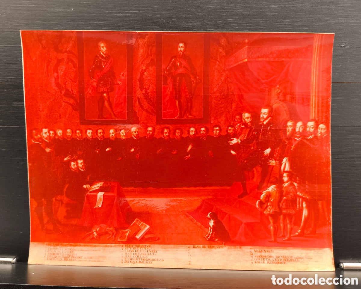 Fotograf&iacute;a antigua: Antigua fotograf&iacute;a Grabado de Felipe II en Flandes reuni&eacute;ndose con autoridades y nobles flamencos