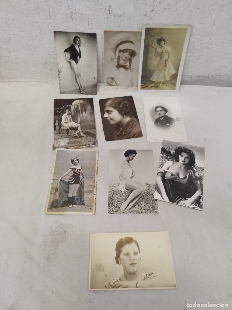 Fotograf&iacute;a antigua: Lote de 10 antiguas tarjetas postales, fotos. De chicas, mujeres. Dos er&oacute;tica. De principios sg. XX.