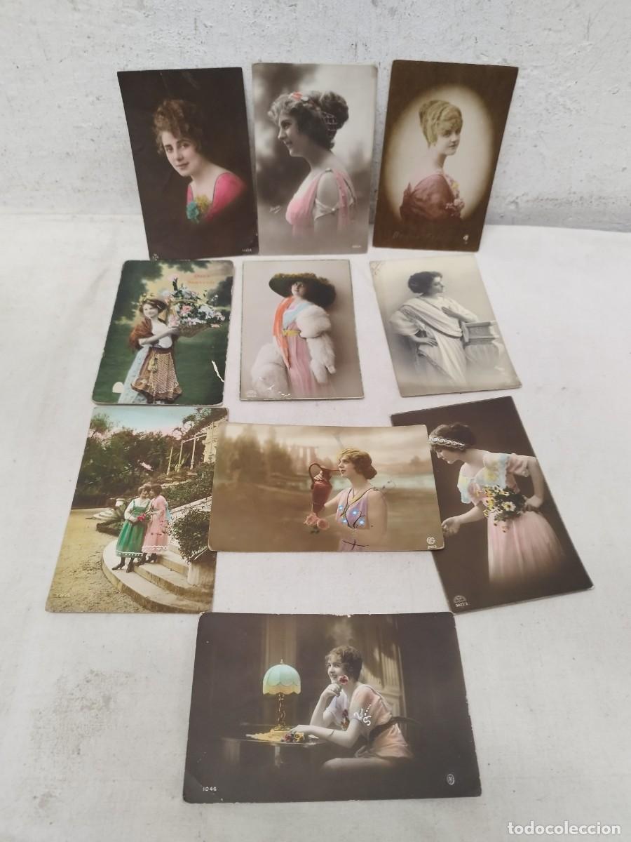 Fotograf&iacute;a antigua: Lote de 10 antiguas tarjetas postales, fotos. De chicas, mujeres. De principios sg. XX.