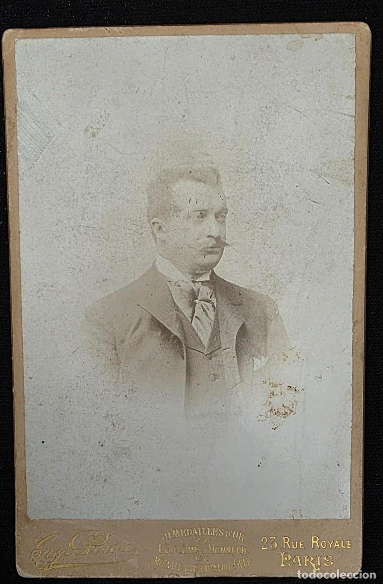 Fotograf&iacute;a antigua: Fotograf&iacute;a Antigua Cabinet Card de Caballero &ndash; Estudio Eug&egrave;ne Pirou Par&iacute;s &ndash; Retrato Original