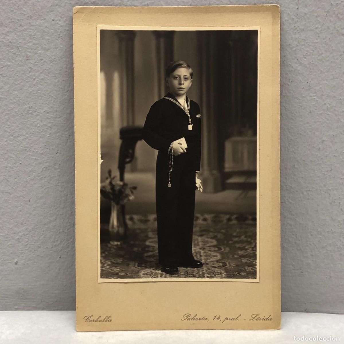 Fotograf&iacute;a antigua: ANTIGUA FOTOGRAFIA - RETRATO NI&Ntilde;O EN SU PRIMERA COMUNI&Oacute;N - CORBELLA, L&Eacute;RIDA - 170 X 105 MM / 393