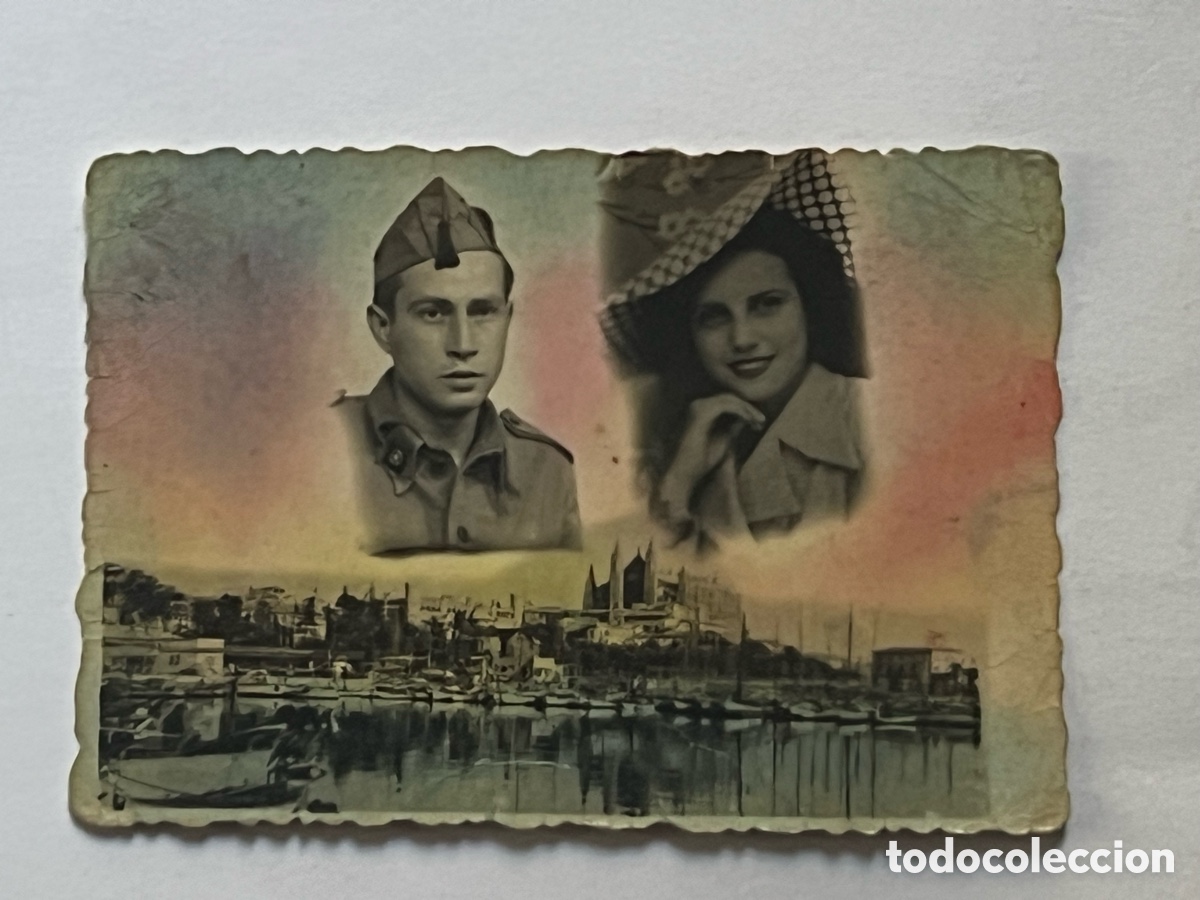 Fotograf&iacute;a antigua: MALLORCA. A m&iacute; novia.. recuerdo de mi servicio militar. Foto DORM&Iacute;.., coloreada (a.1950)