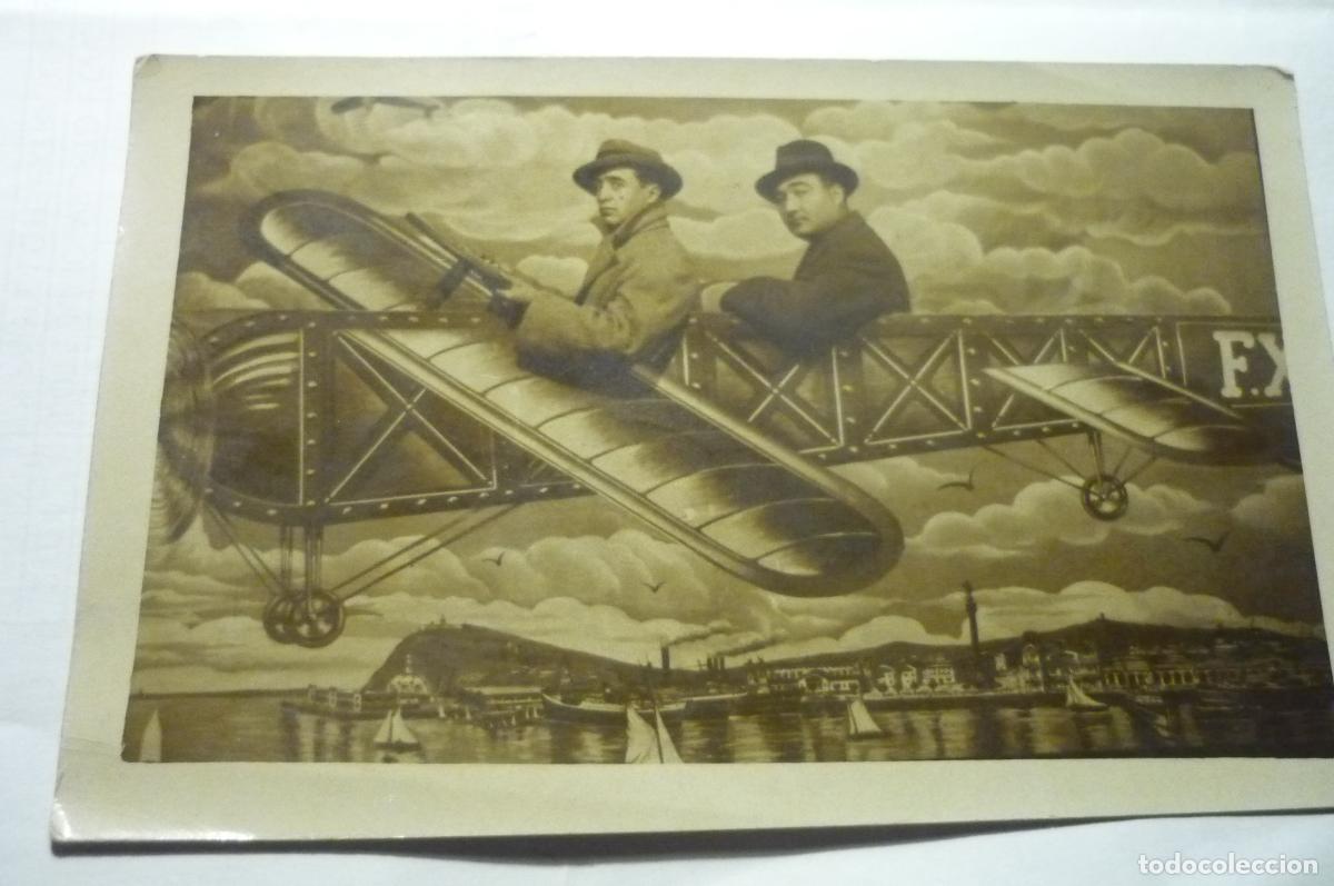 Fotograf&iacute;a antigua: tarjeta postal foto aviacion con decorado escrita