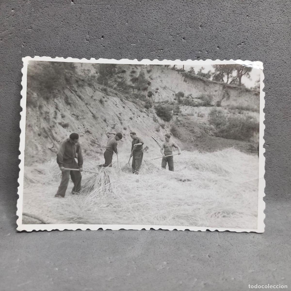 Fotograf&iacute;a antigua: Antigua fotograf&iacute;a. Hombres trabajando en la era de trillar. Can Bordoi, Llinars del Vall&egrave;s a&ntilde;os 60
