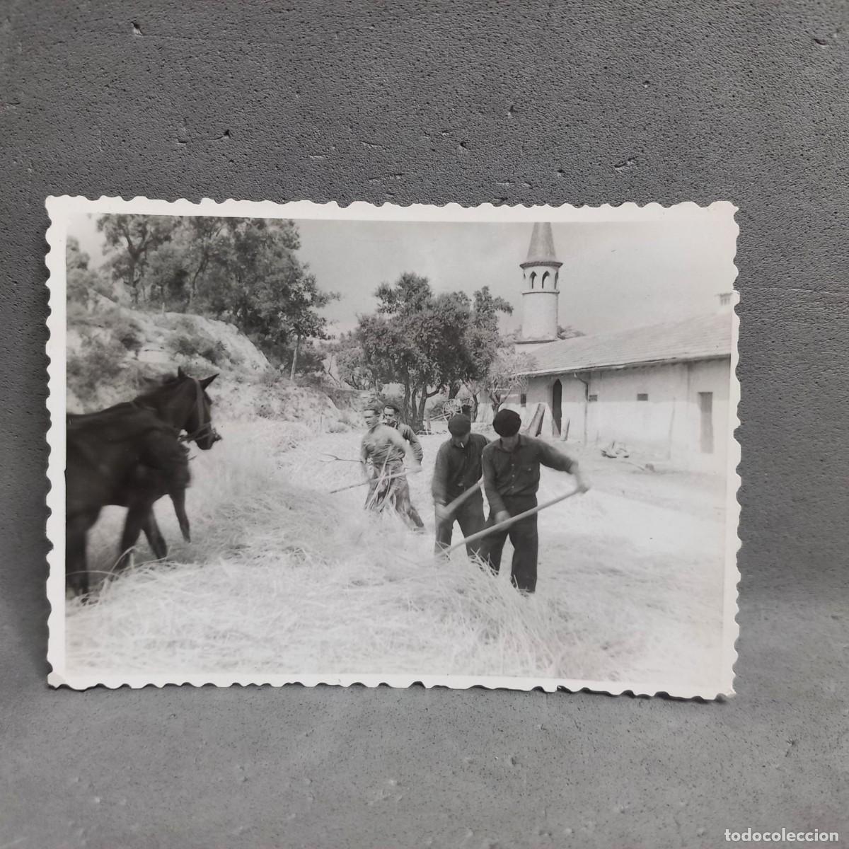 Fotograf&iacute;a antigua: Antigua fotograf&iacute;a. Hombres trabajando en la era de trillar. Can Bordoi, Llinars del Vall&egrave;s a&ntilde;os 60