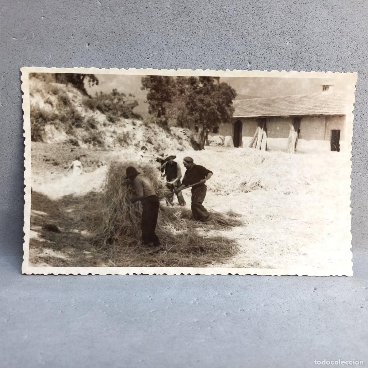 Fotograf&iacute;a antigua: Antigua fotograf&iacute;a. Hombres trabajando en la era de trillar. Can Bordoi, Llinars del Vall&egrave;s a&ntilde;os 60