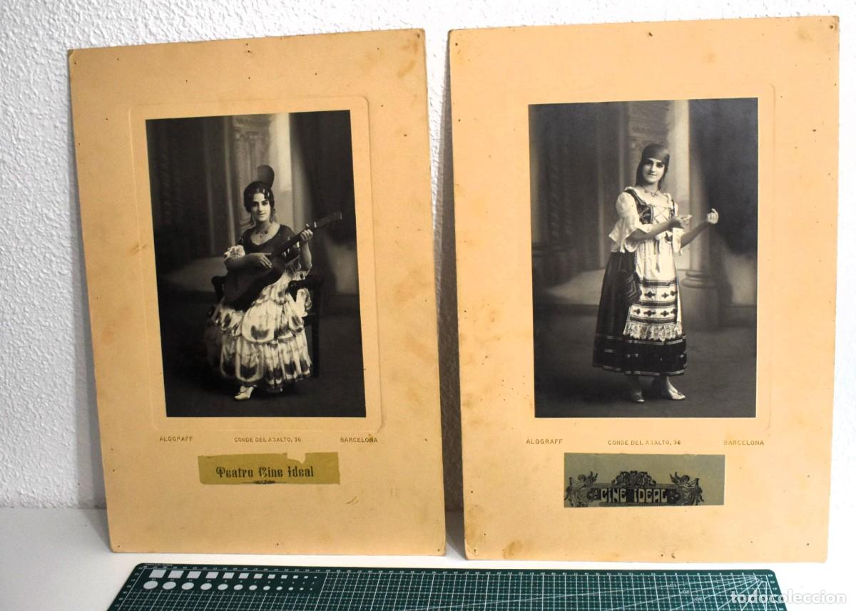 Fotograf&iacute;a antigua: 2 grandes fotos de una actriz del teatro Ideal de Barcelona. Miden 49 x 33 cm. incluyendo paspart&uacute;.
