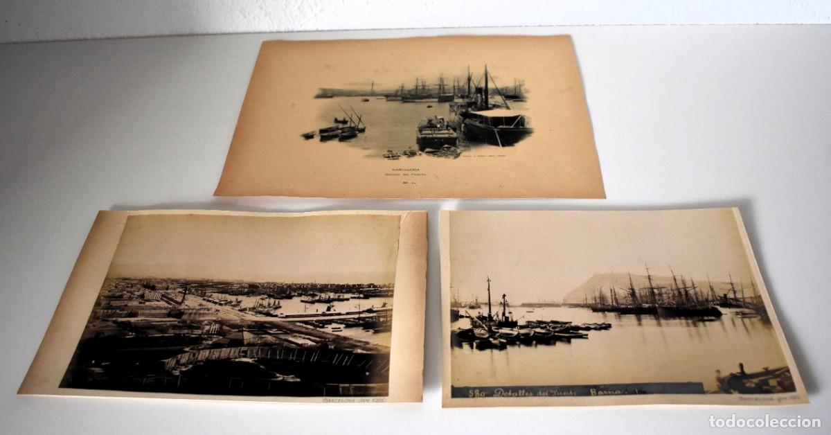 Fotograf&iacute;a antigua: Dos fotos y una fototipia del puerto de Barcelona. Fotos fechadas en 1901.