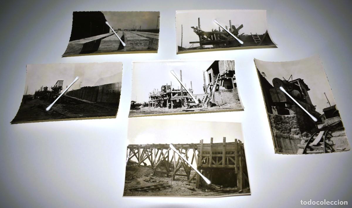 Fotograf&iacute;a antigua: 6 fotos de la construcci&oacute;n de un dique en el puerto de Muros de Nal&oacute;n, Oviedo. Miden 17 x 12 cm.