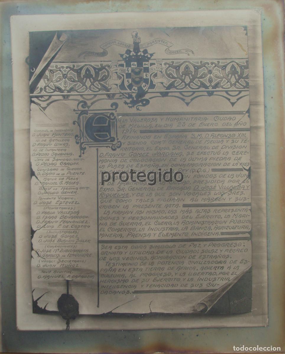 Fotograf&iacute;a antigua: MELILLA. FOTOGRAF&Iacute;A DEL DOCUMENTO. COLOCACI&Oacute;N DE LA &Uacute;LTIMA PIEDRA EN LA PLAZA DE ESPA&Ntilde;A. A&Ntilde;O 1914.