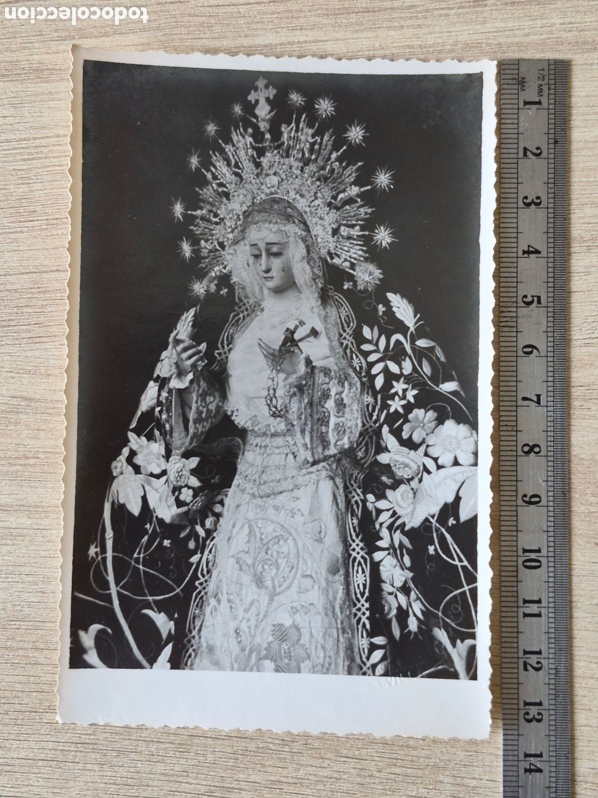 Fotograf&iacute;a antigua: Fotograf&iacute;a Virgen de Soledad de San Lorenzo - Sevilla - M. ALBARRAN - 13,5 x 8,5 cm. - Antigua .