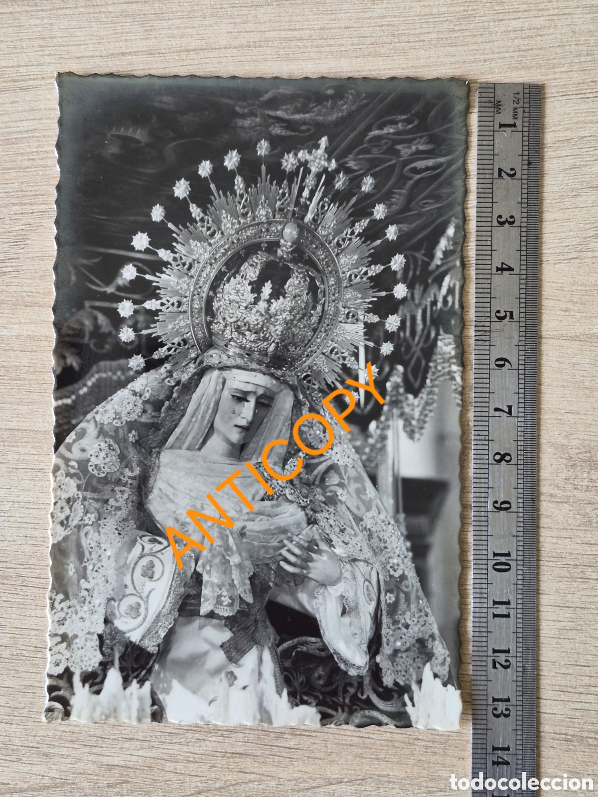 Fotograf&iacute;a antigua: Fotograf&iacute;a Virgen de las L&aacute;grimas - EXALTACI&Oacute;N - Sevilla - Ediciones ARRIBAS 296 - 13,5 x 8,7 cm.