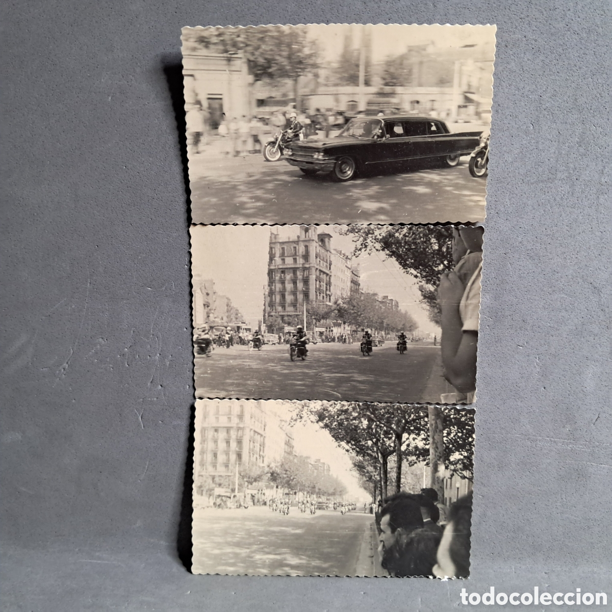Fotograf&iacute;a antigua: Lote 3 antiguas fotograf&iacute;as. Comitiva General&iacute;simo Francisco Franco. Diagonal, Barcelona. Circa 1960