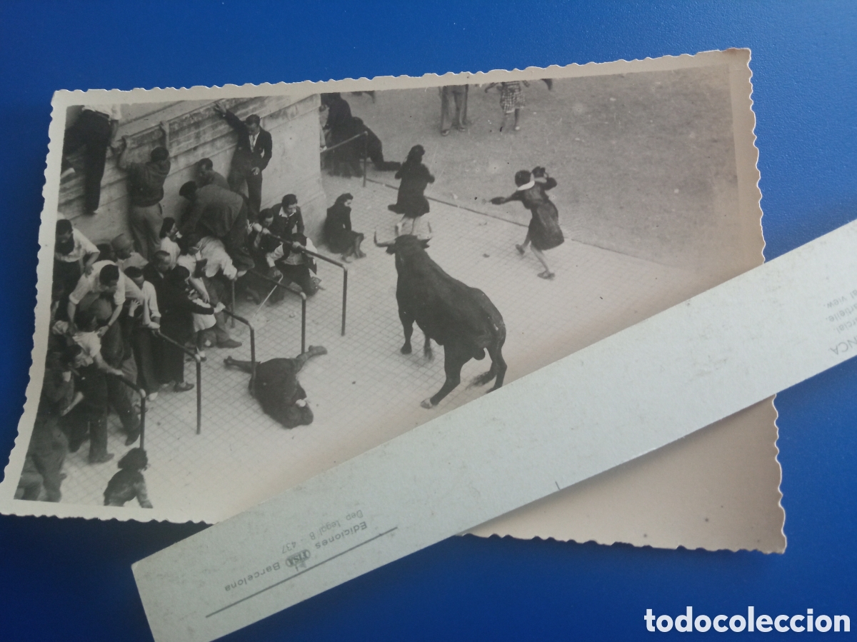 Fotograf&iacute;a antigua: Antigua fotograf&iacute;a, J. GALLE, Encierros en Pamplona, mide 13,4x8,4 cm