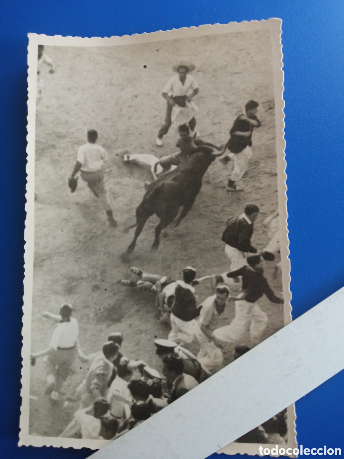 Fotograf&iacute;a antigua: Antigua fotograf&iacute;a J, GALLE, Encierros en Pamplona, mide 13,3x8,3 cm