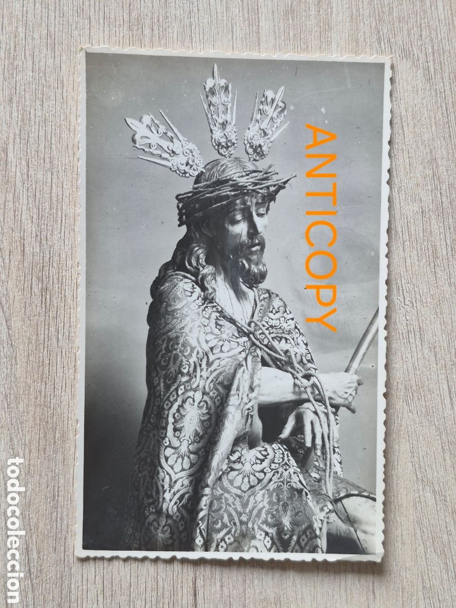 Fotografia antiga: Fotograf&iacute;a Cristo Coronado de Espinas - EL VALLE - Sevilla - Foto SERRANO - 14 x 8,6 cm. Antigua