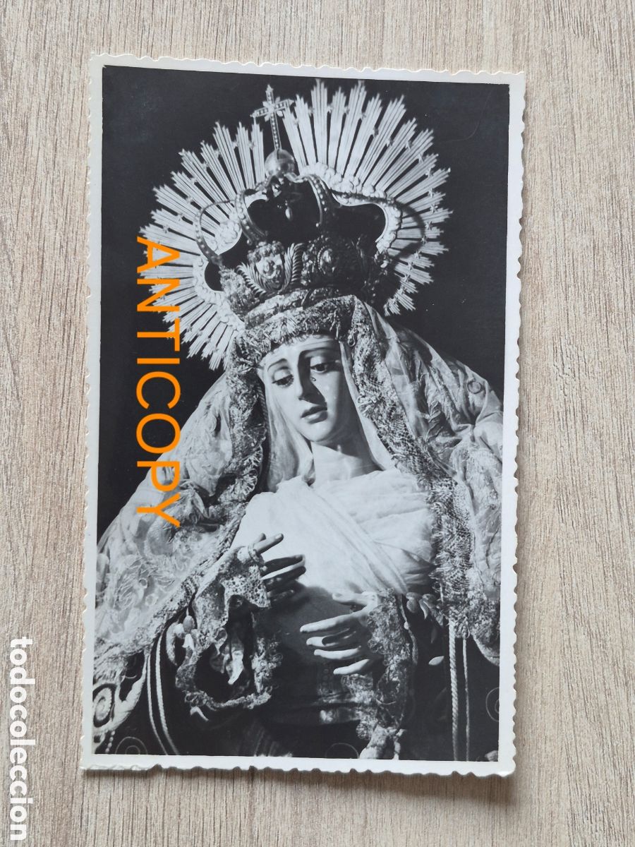 Fotograf&iacute;a antigua: Fotograf&iacute;a Virgen de Regla- LOS PANADEROS - Sevilla - Foto SERRANO - 14 x 8,6 cm. Antigua