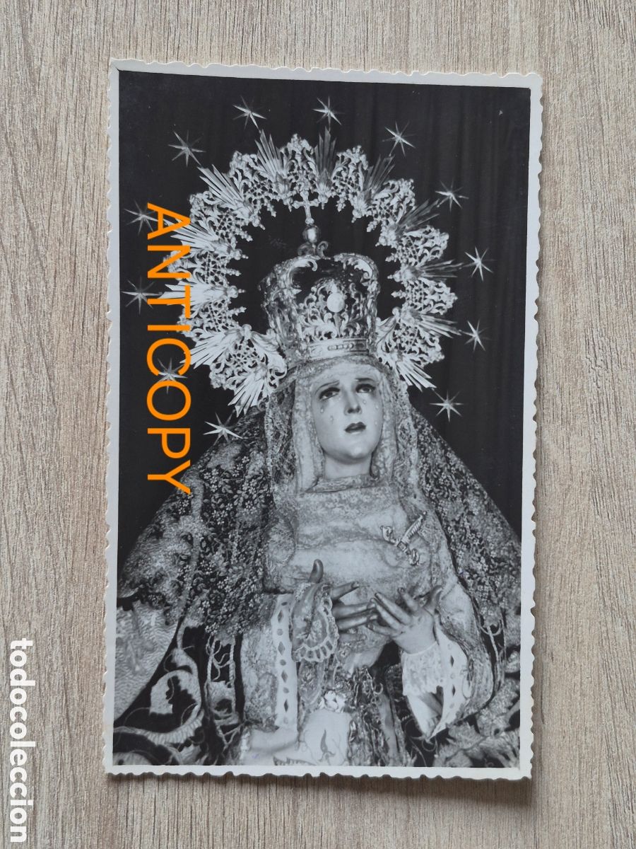 Fotograf&iacute;a antigua: Fotograf&iacute;a Virgen del Mayor Dolor - LA CARRETER&Iacute;A- Sevilla - Foto SERRANO - 14 x 8,6 cm. Antigua