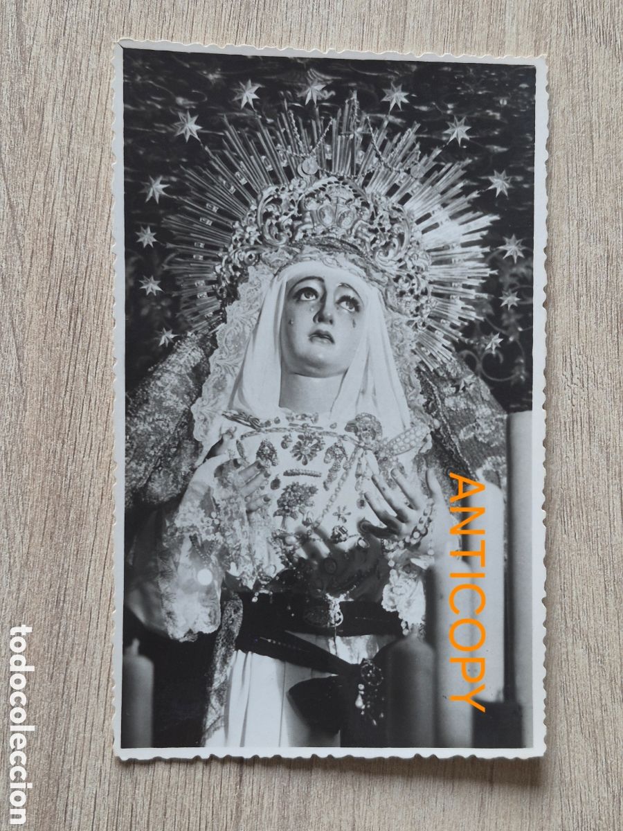 Fotograf&iacute;a antigua: Fotograf&iacute;a Virgen de la Soledad - SAN LORENZO - Sevilla - Foto SERRANO - 14 x 8,6 cm. Antigua