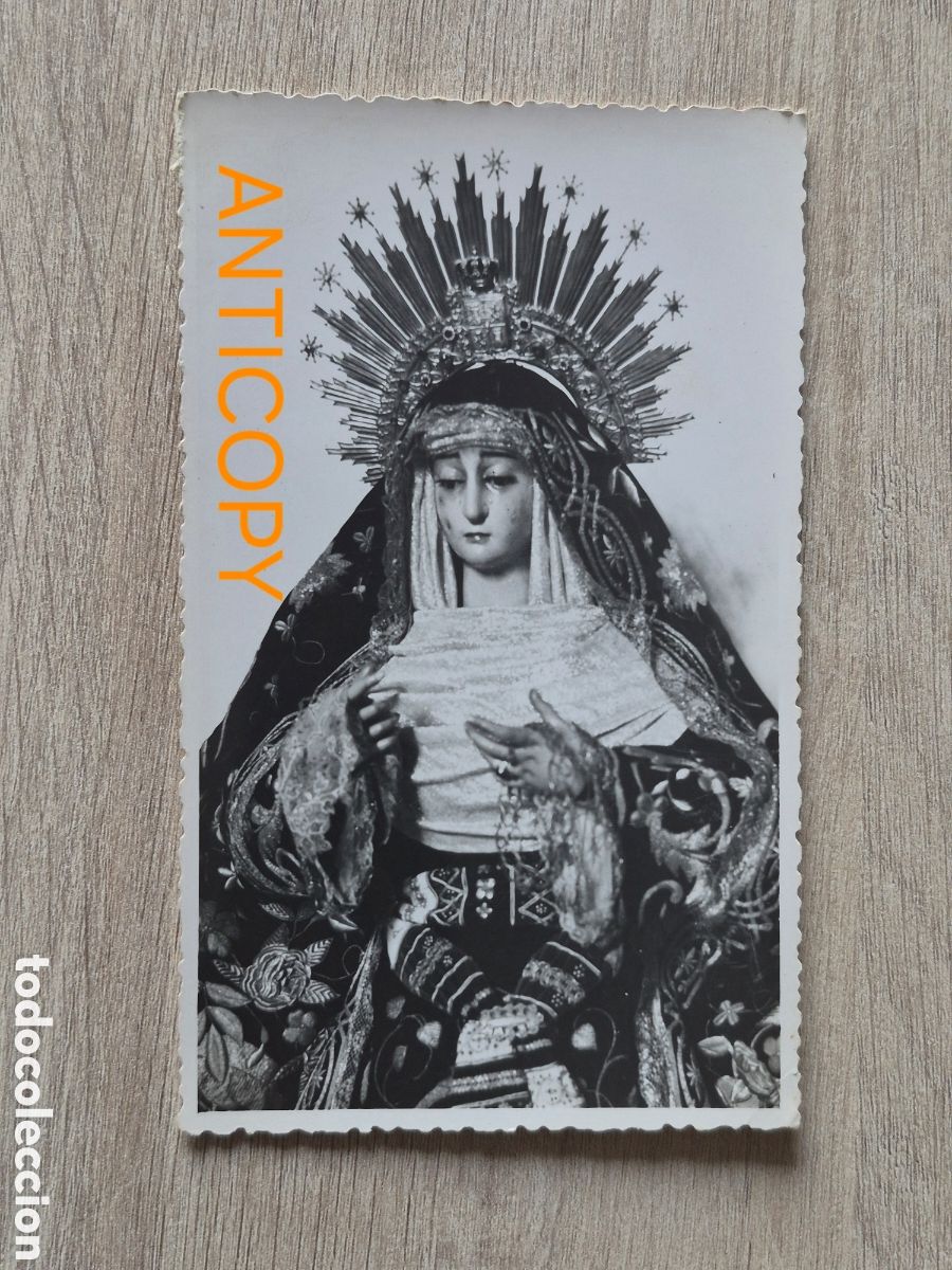 Fotograf&iacute;a antigua: Fotograf&iacute;a Virgen Soledad de San Lorenzo - Sevilla - Foto SERRANO - 14 x 8,6 cm. Antigua
