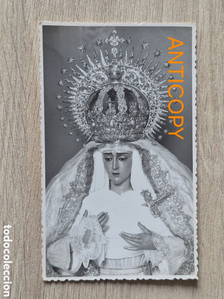 Fotograf&iacute;a antigua: Fotograf&iacute;a Virgen de la Caridad - EL BARATILLO - Sevilla - Foto SERRANO - 14 x 8,6 cm. Antigua