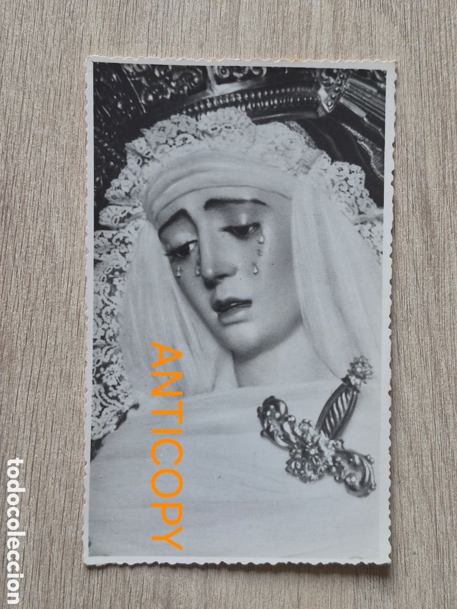 Fotograf&iacute;a antigua: Fotograf&iacute;a Virgen de la Estrella de Triana - Sevilla - Foto SERRANO - 14 x 8,6 cm. Antigua
