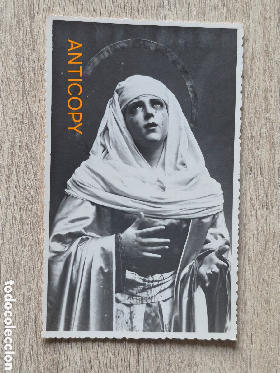 Fotograf&iacute;a antigua: Fotograf&iacute;a Virgen del Mayor Dolor - LA CARRETER&Iacute;A - Sevilla - Foto Serrano- 13,8 x 8,5 cm. - Antigua