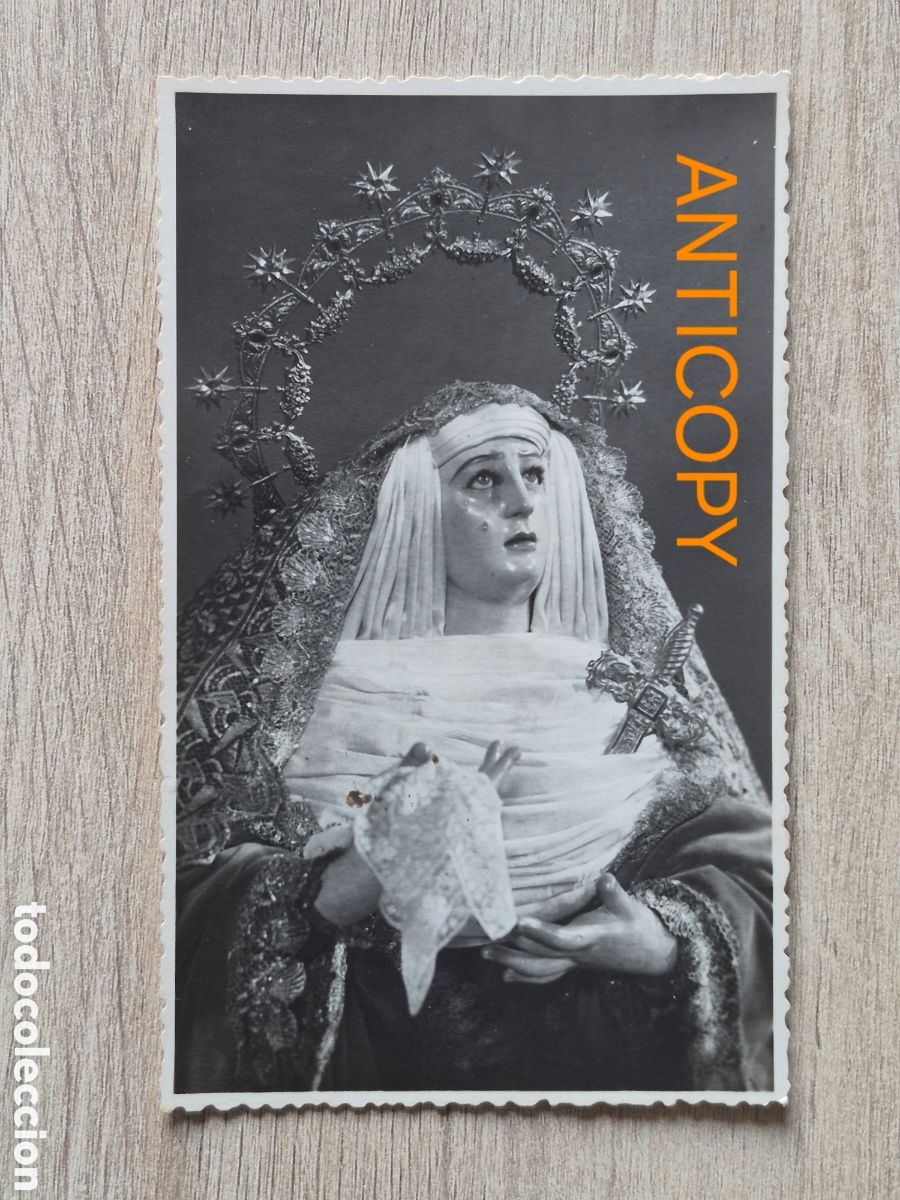 Fotograf&iacute;a antigua: Fotograf&iacute;a Virgen de los Remedios - SIETE PALABRAS - Sevilla - Foto Serrano - 14 x 8,6 cm. Antigua