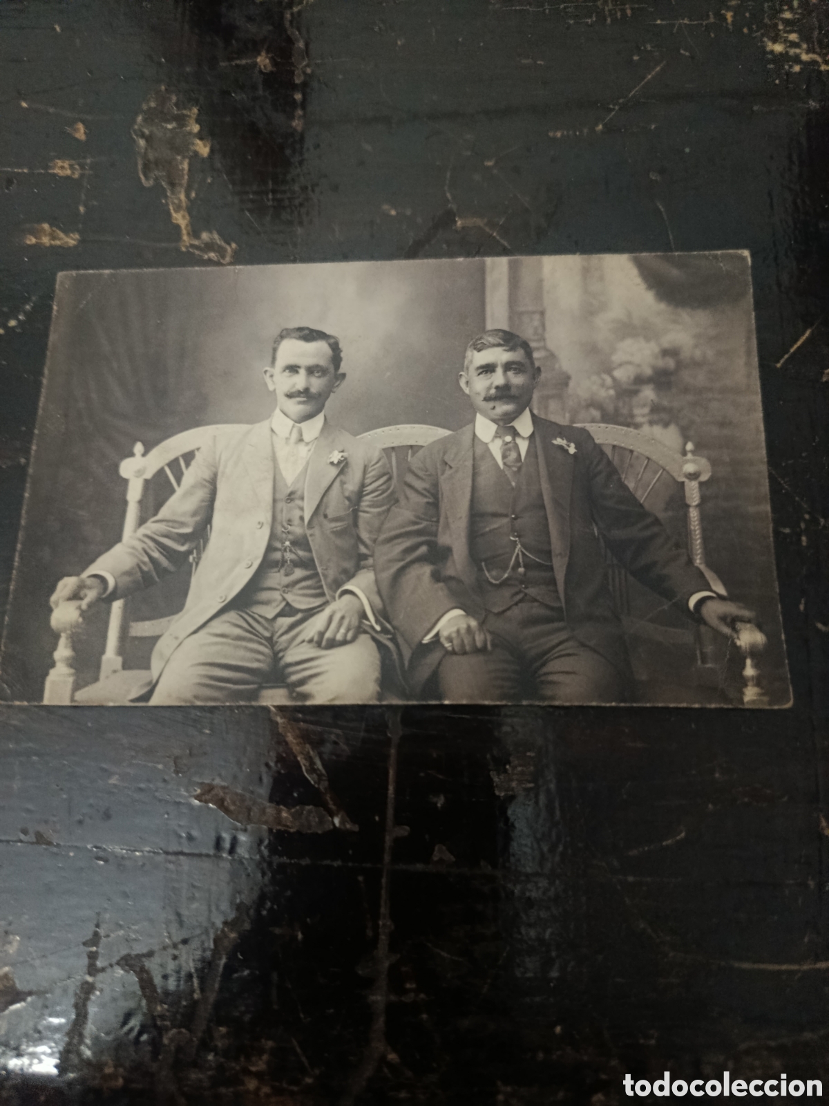 Fotograf&iacute;a antigua: Rara postal de enamorados se&ntilde;ores posando amigos foto Joaqu&iacute;n &ntilde;acalle santander