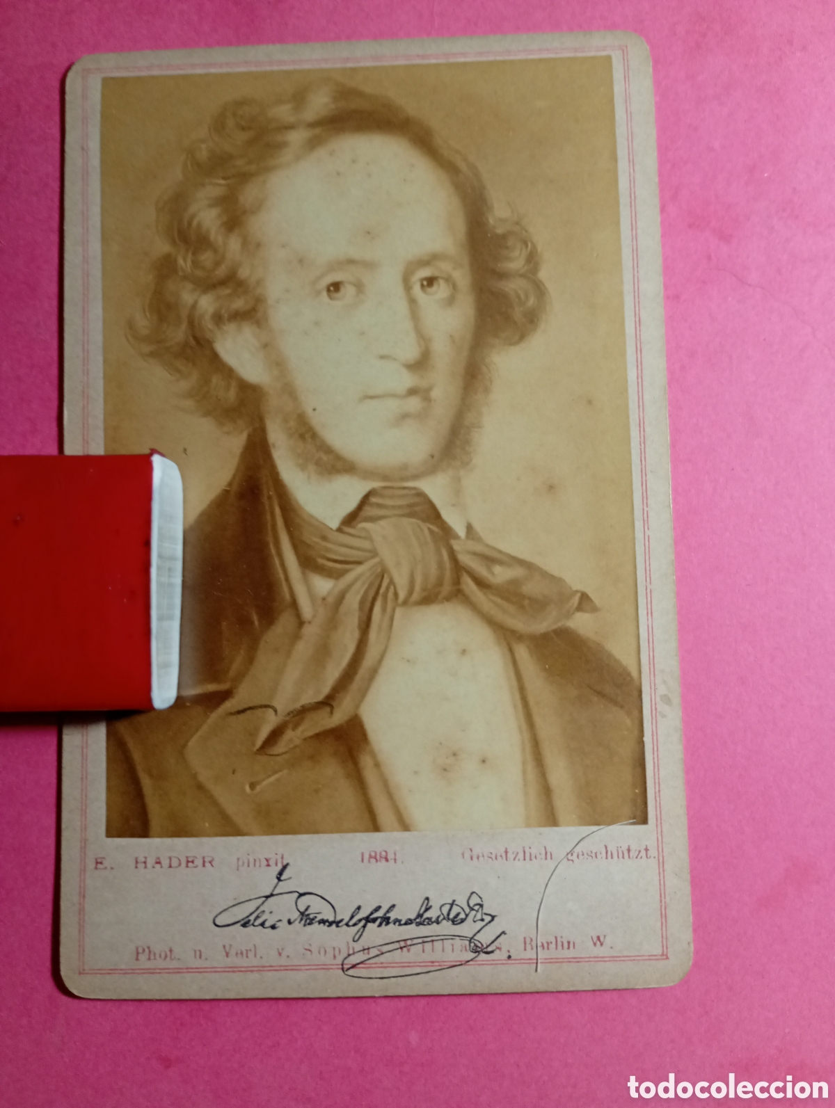 Fotograf&iacute;a antigua: antiguo retrato sobre cart&oacute;n 1884 FELIX MENDELSHON BARTHOLDY - F. HADER