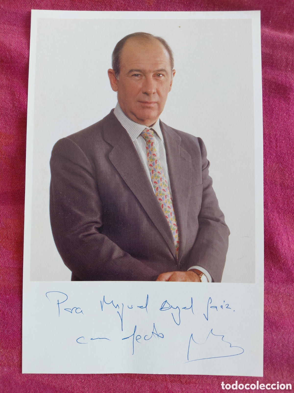 Fotograf&iacute;a antigua: Rodrigo Rato fotograf&iacute;a original dedicada a Angel Saiz