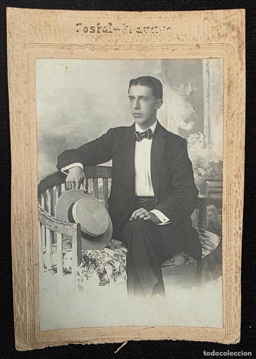 Fotograf&iacute;a antigua: P.1085 Fotograf&iacute;a Antigua Tipo Postal &ndash; Retrato de Joven Elegante con Sombrero de Paja