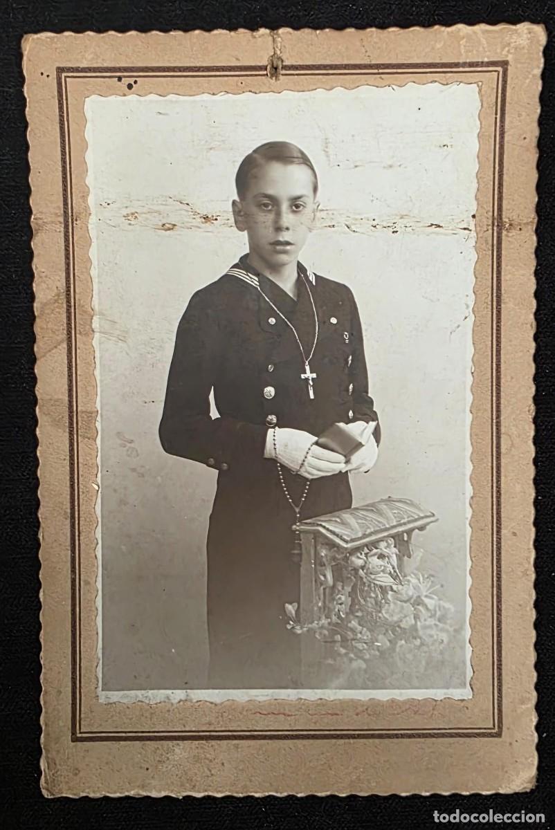 Fotograf&iacute;a antigua: P.1088 Fotograf&iacute;a Antigua de Primera Comuni&oacute;n &ndash; Ni&ntilde;o con Traje de Marinero, Rosario y Misal