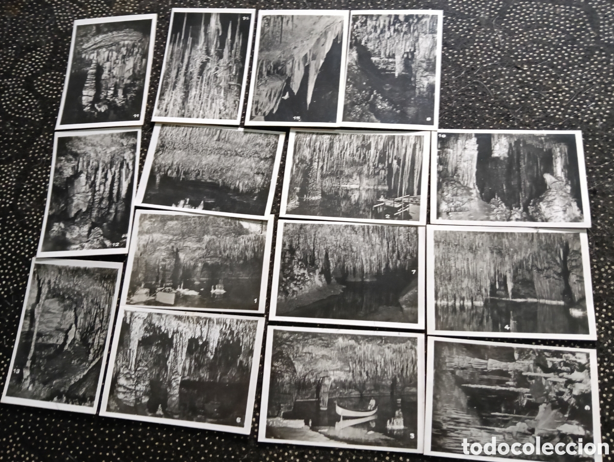 Fotograf&iacute;a antigua: 15 fotograf&iacute;as de peque&ntilde;o tama&ntilde;o de las Cuevas del Drac en Mallorca, a&ntilde;os 50 - 60
