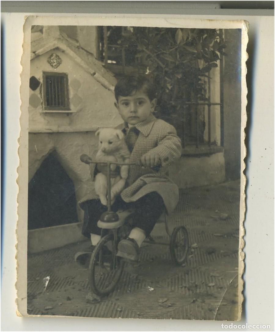 Fotograf&iacute;a antigua: ANTIGUA FOTOGRAFIA NI&Ntilde;O CON TRICICLO Y PERRITO CON CASA