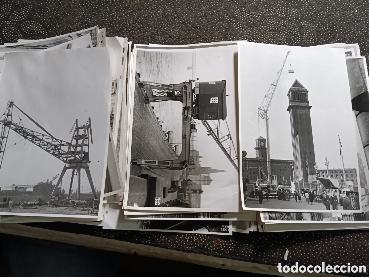 Fotograf&iacute;a antigua: 1930 - 49 fotograf&iacute;as de gr&uacute;as y montajes de una presa y otras actividades con puentes gr&uacute;a y gr&uacute;as