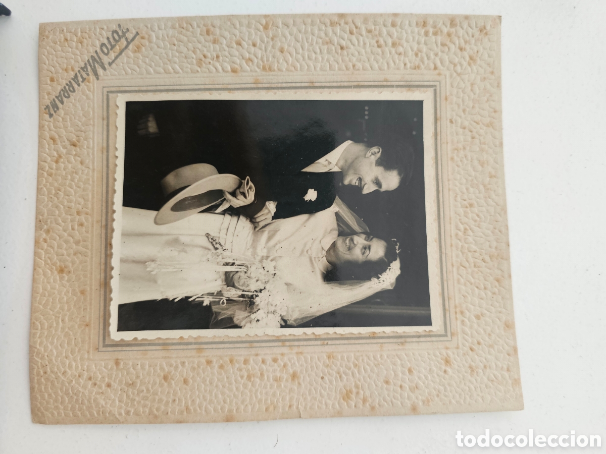 Fotograf&iacute;a antigua: Fotograf&iacute;a Antigua Boda Novios Foto Matarranz Barcelona Gracia c. 1940-1950 - 15,5x15,5 cm