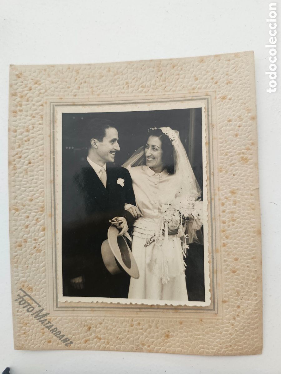 Fotograf&iacute;a antigua: Fotograf&iacute;a Antigua Boda Novios Foto Matarranz Barcelona Gracia c. 1940-1950 - 15,5x15,5 cm