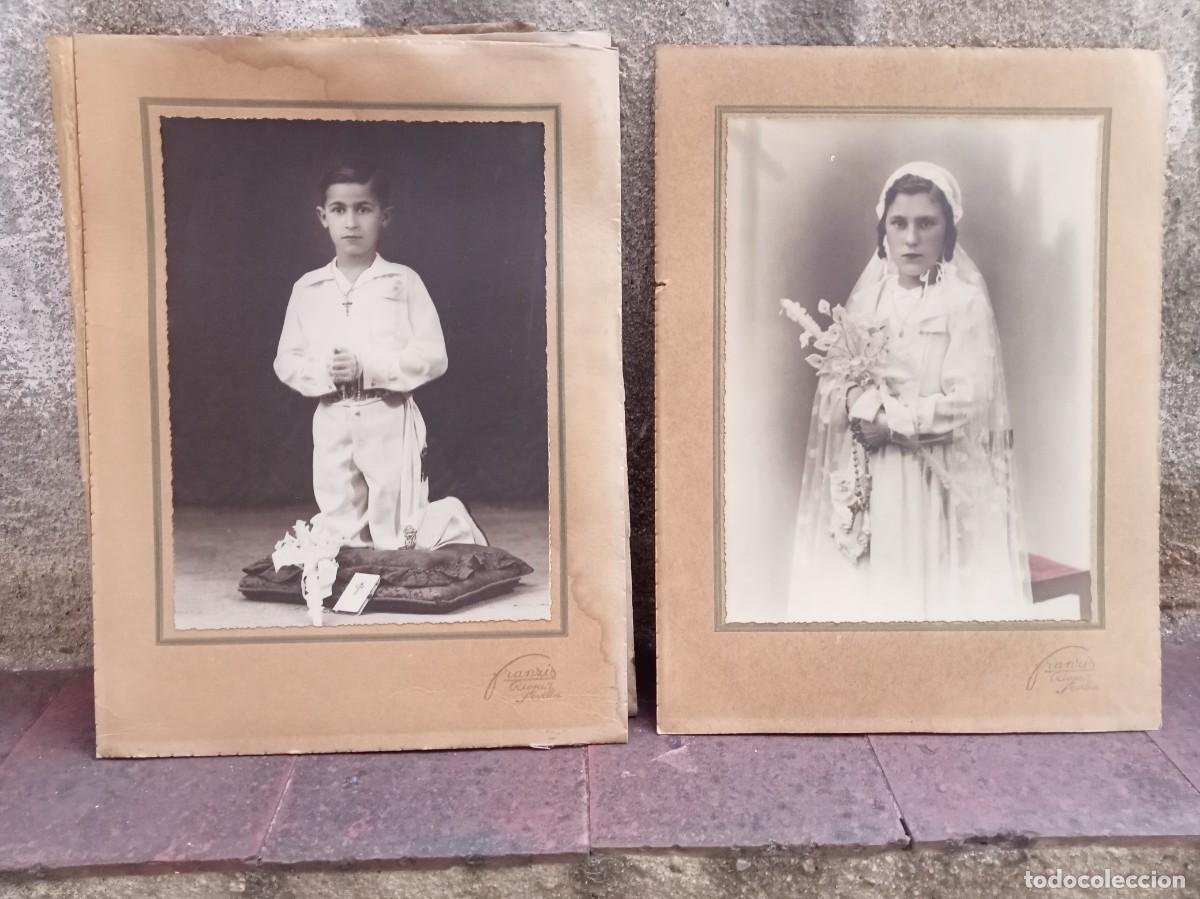 Fotografia antica: Lote de 2 fotos de Primera Comuni&oacute;n, probablemente hermanos, a&ntilde;os 40, Franzis (Sevilla)