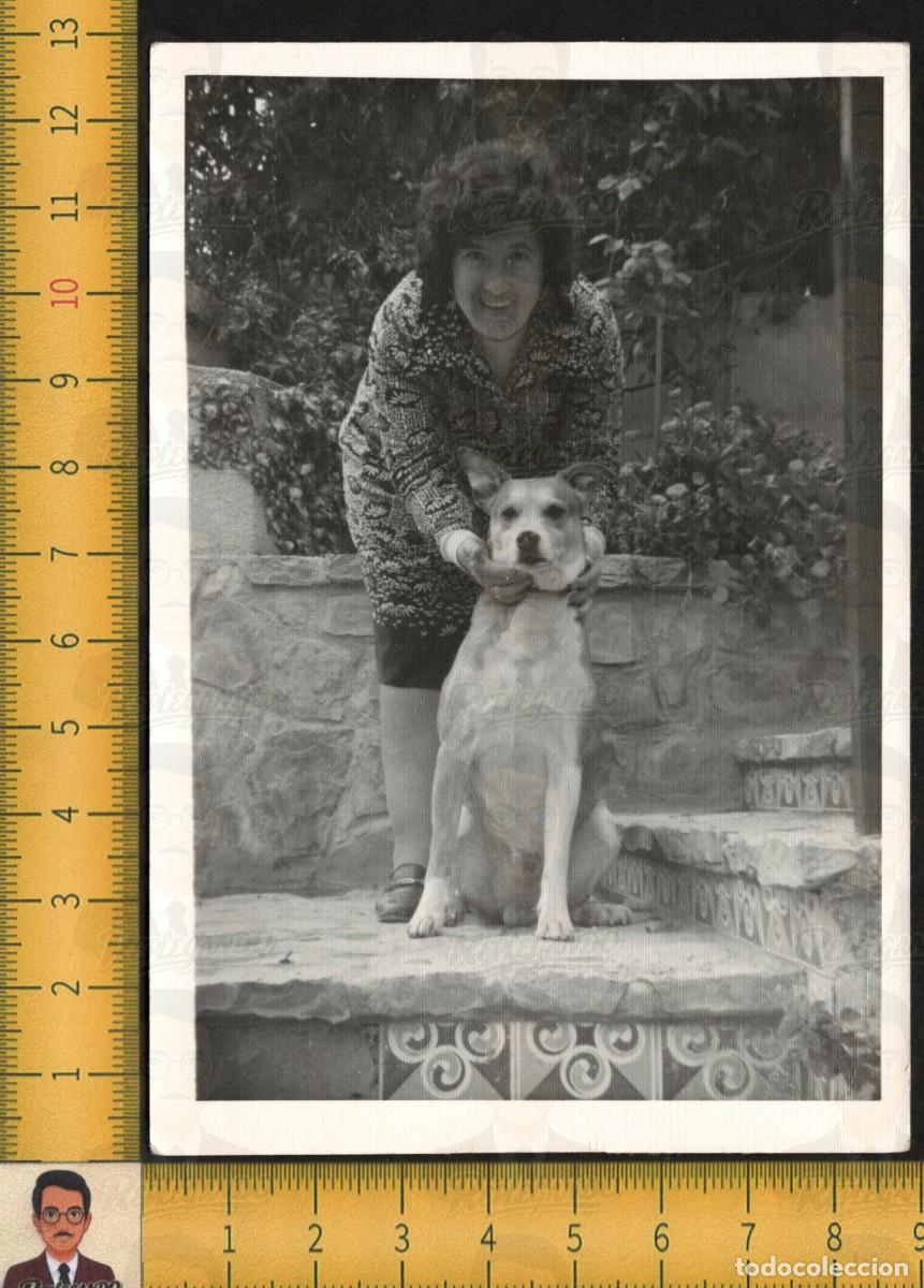 Fotograf&iacute;a antigua: SIMP&Aacute;TICA MUJER POSA EN ESCALERAS JARD&Iacute;N CON PERRO - MACOTA FIEL - FOTO ANTIGUA A&Ntilde;OS 60/70 - ESPA&Ntilde;A