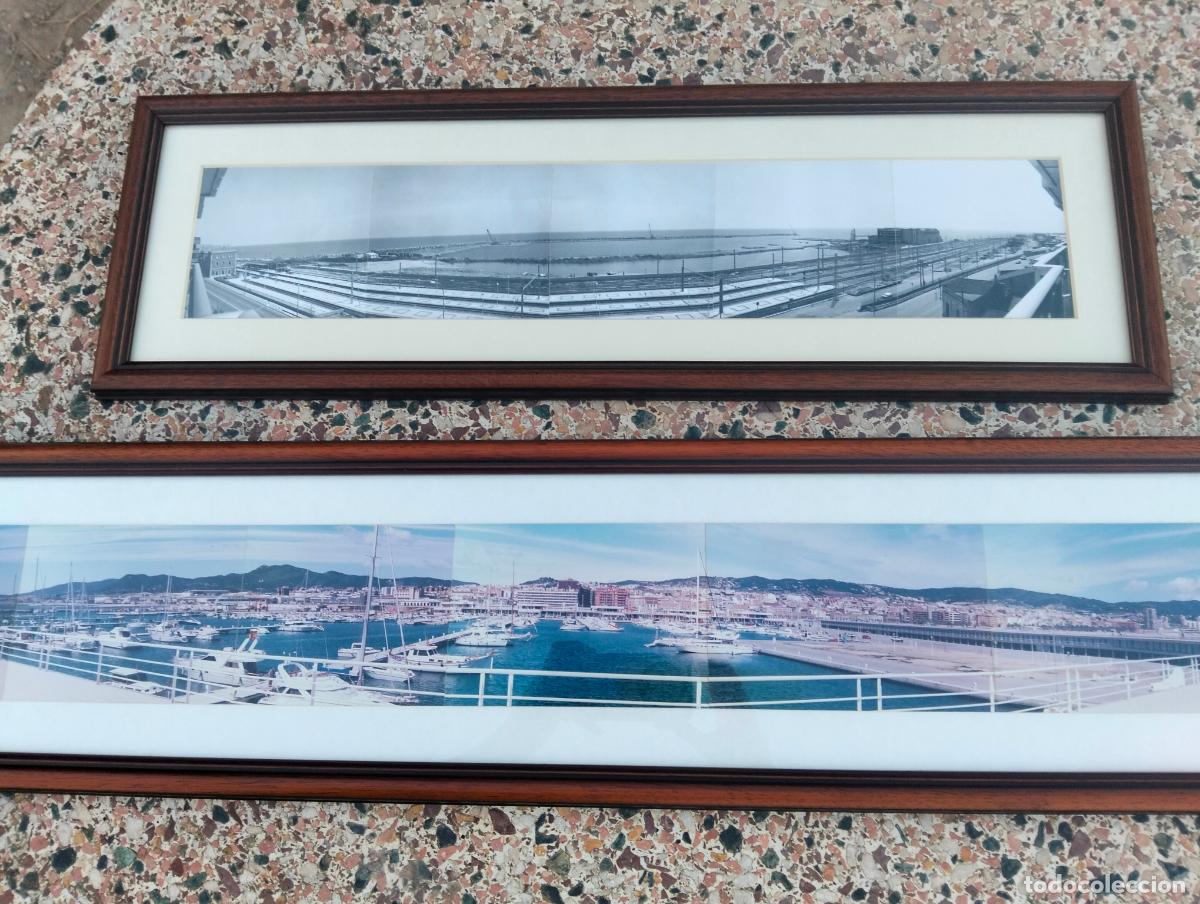Fotografia antica: Pareja de cuadros marcos rectangulares largos fotograf&iacute;as panor&aacute;micas de la ciudad puerto de Matar&oacute;