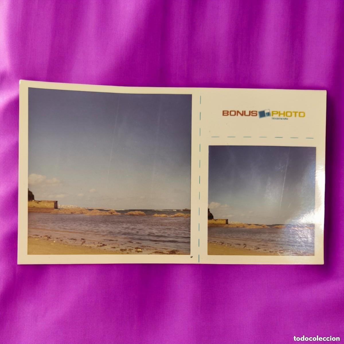 Fotografia antiga: Fotograf&iacute;a Doble &rdquo;Bonus Photo&rdquo; Playa Rocosa &ndash; Est&eacute;tica Vintage De Postal Costera