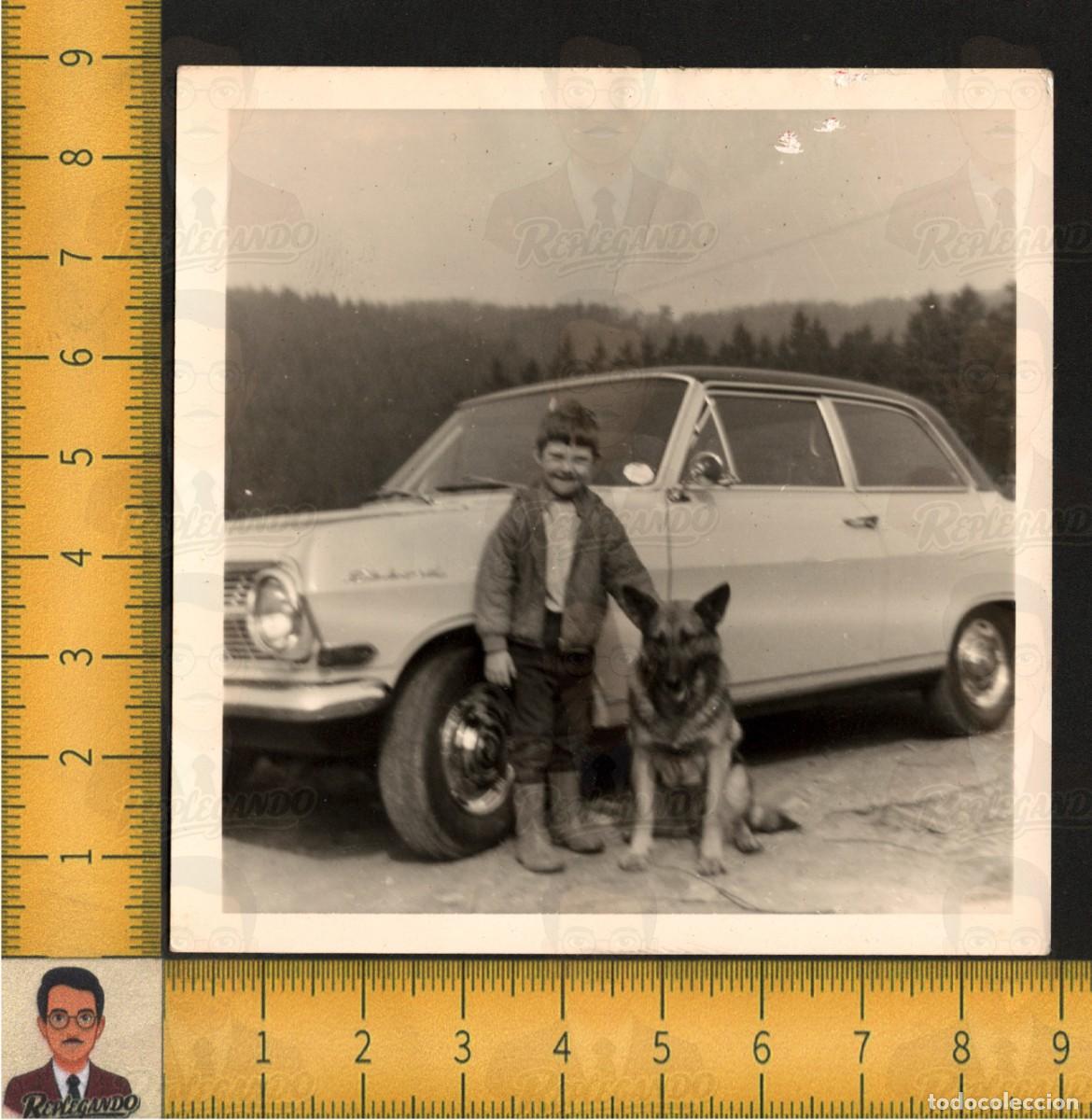 Fotograf&iacute;a antigua: SIMP&Aacute;TICO NI&Ntilde;O PERRO PASTOR ALEM&Aacute;N MASCOTA COCHE CL&Aacute;SICO OPEL REKORD - FOTO ANTIGUA A&Ntilde;O 1971 ESPA&Ntilde;A