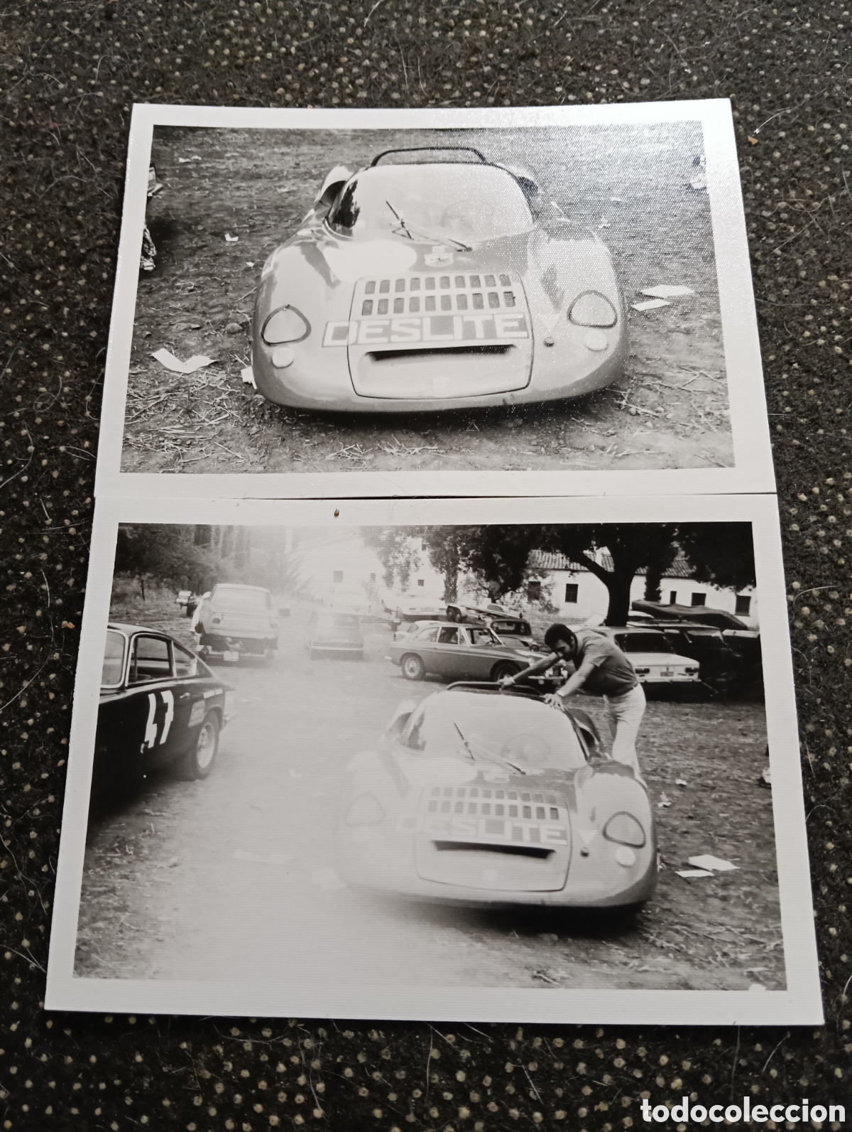Fotograf&iacute;a antigua: Fiat Abarth 1000 SP de competici&oacute;n con el nombre &rdquo;DESLITE&rdquo; en el cap&oacute;. Pilotado por Jos&eacute; Mar&iacute;a Forre