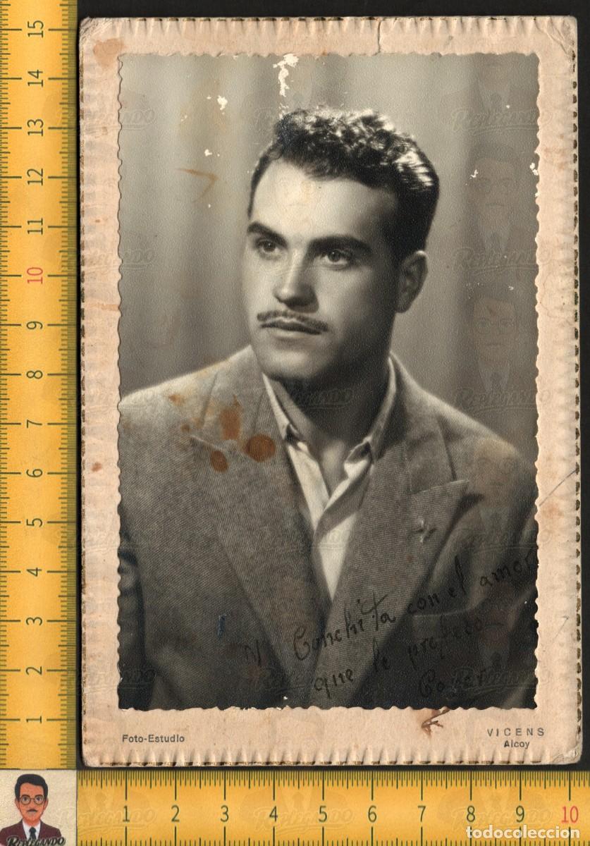 Fotograf&iacute;a antigua: RETRATO GUAPO HOMBRE CHICO JOVEN VICENS ALCOY - FOTO ESTUDIO ANTIGUA A&Ntilde;OS 50 LGTB ESPA&Ntilde;A BIGOTE MODA