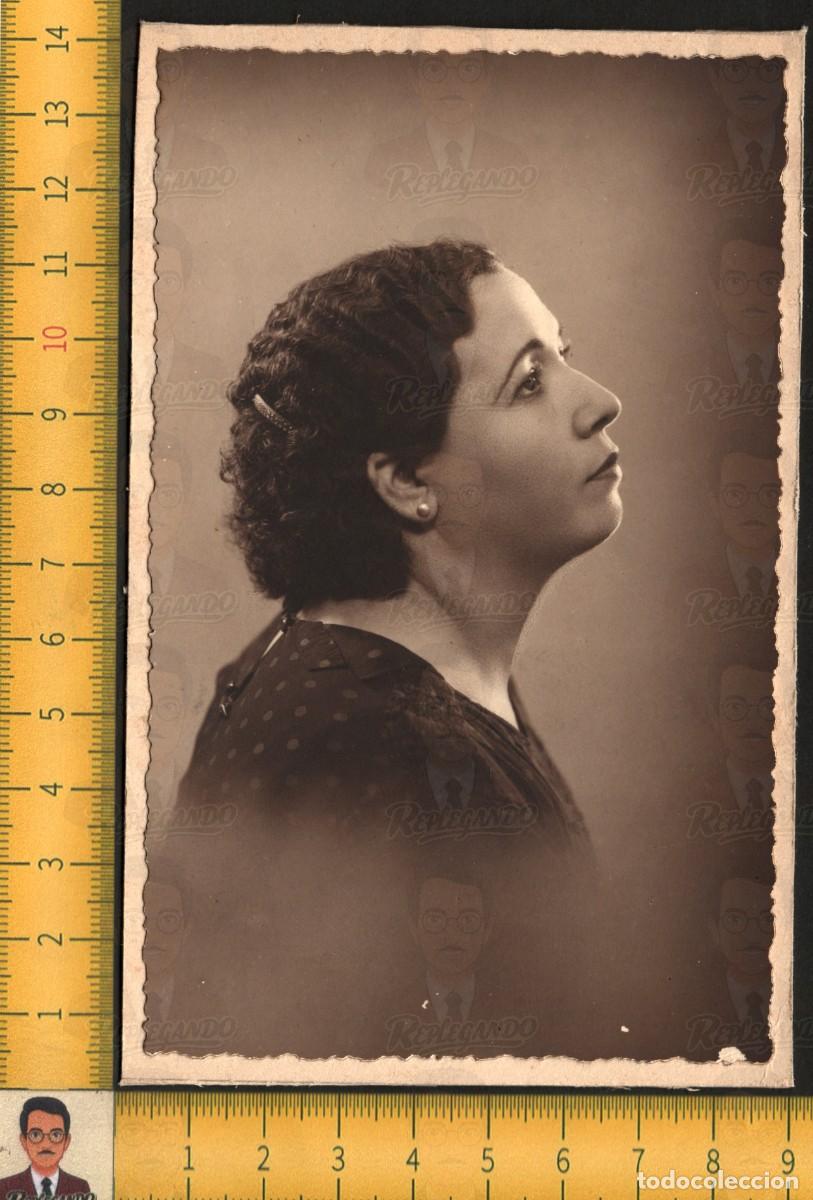 Fotograf&iacute;a antigua: RETRATO GUAPA MUJER CHICA JOVEN PERFIL PENDIENTES PEINADO - FOTO ANTIGUA ESTUDIO A&Ntilde;O 1937 - ESPA&Ntilde;A