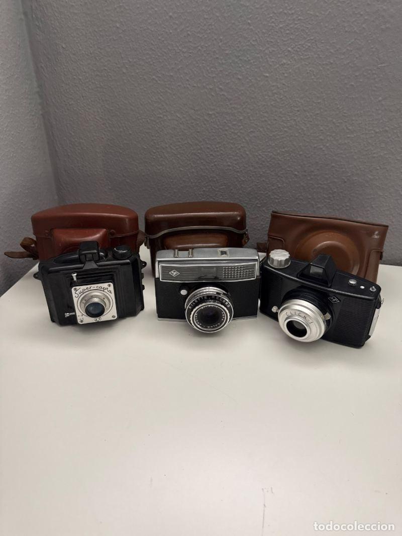 Fotograf&iacute;a antigua: Lote 3 c&aacute;maras fotogr&aacute;ficas antiguas vintage + fundas | Coleccionismo