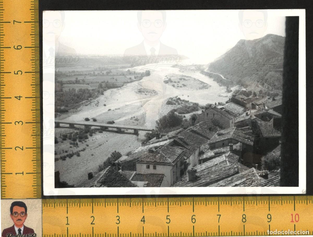 Fotograf&iacute;a antigua: A&Iacute;NSA HUESCA : PUENTE R&Iacute;O ARA PUEBLO MEDIEVAL VISTA PANOR&Aacute;MICA - FOTOGRAF&Iacute;A ANTIGUA A&Ntilde;OS 60 PIRINEOS